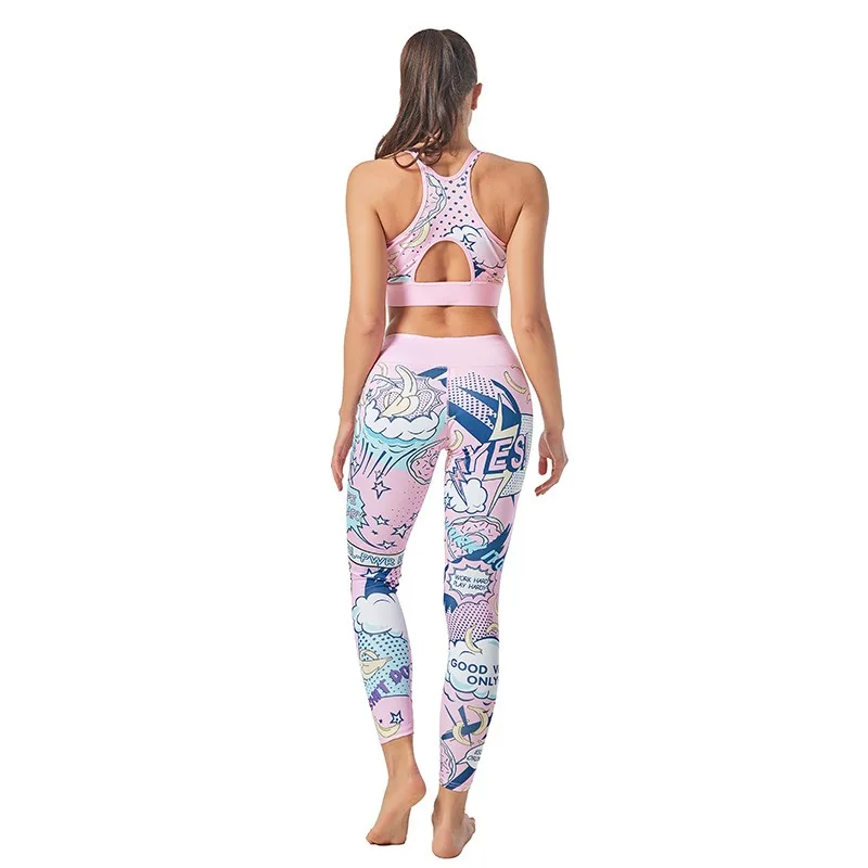 Printed Pants Bottoms Women\'s Sports Fitness Bra Yoga Suit Explosive Cartoon Letter Pattern Absorb Sweat Breathable Sweat