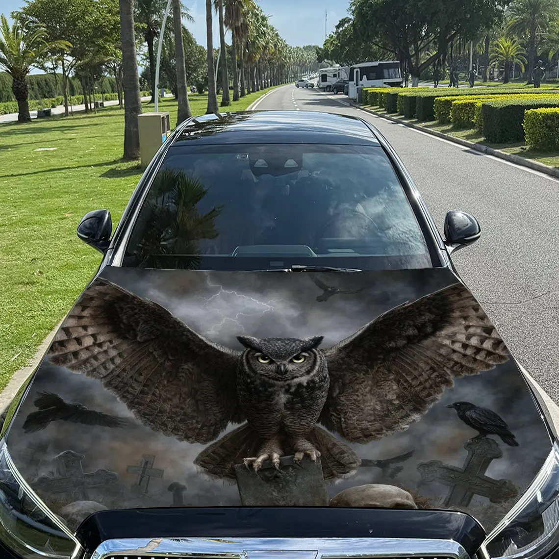Dark - Sky Sharp - Eyed Owl Pattern car hood stickers, waterproof self-adhesive, scratch resistant, easy to stick, durable car P
