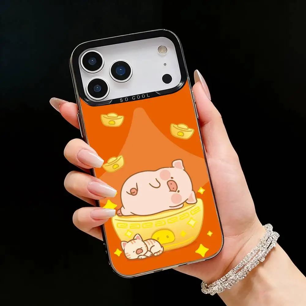 Cartoon LuLu Pig Phone Case For iPhone17, 16,15,14,13,12 Pro Max Black Candy Matte Shockproof Cover