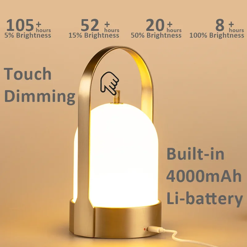 Lanterne LED portable avec batterie aste, veilleuse, lampe moderne, interrupteur de gradation, extérieur et intérieur, luxe, 3000K