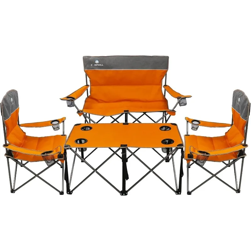 Camping Chair 4 Piece Set, Outdoor Folding Camping Chair with Table, Heavy Duty Lawn Chair with Cup Holder