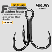 9KM Fishing Treble Hooks Black 25~100Pcs Saltwater Strong Fishing Triple Hooks Replacement Hook