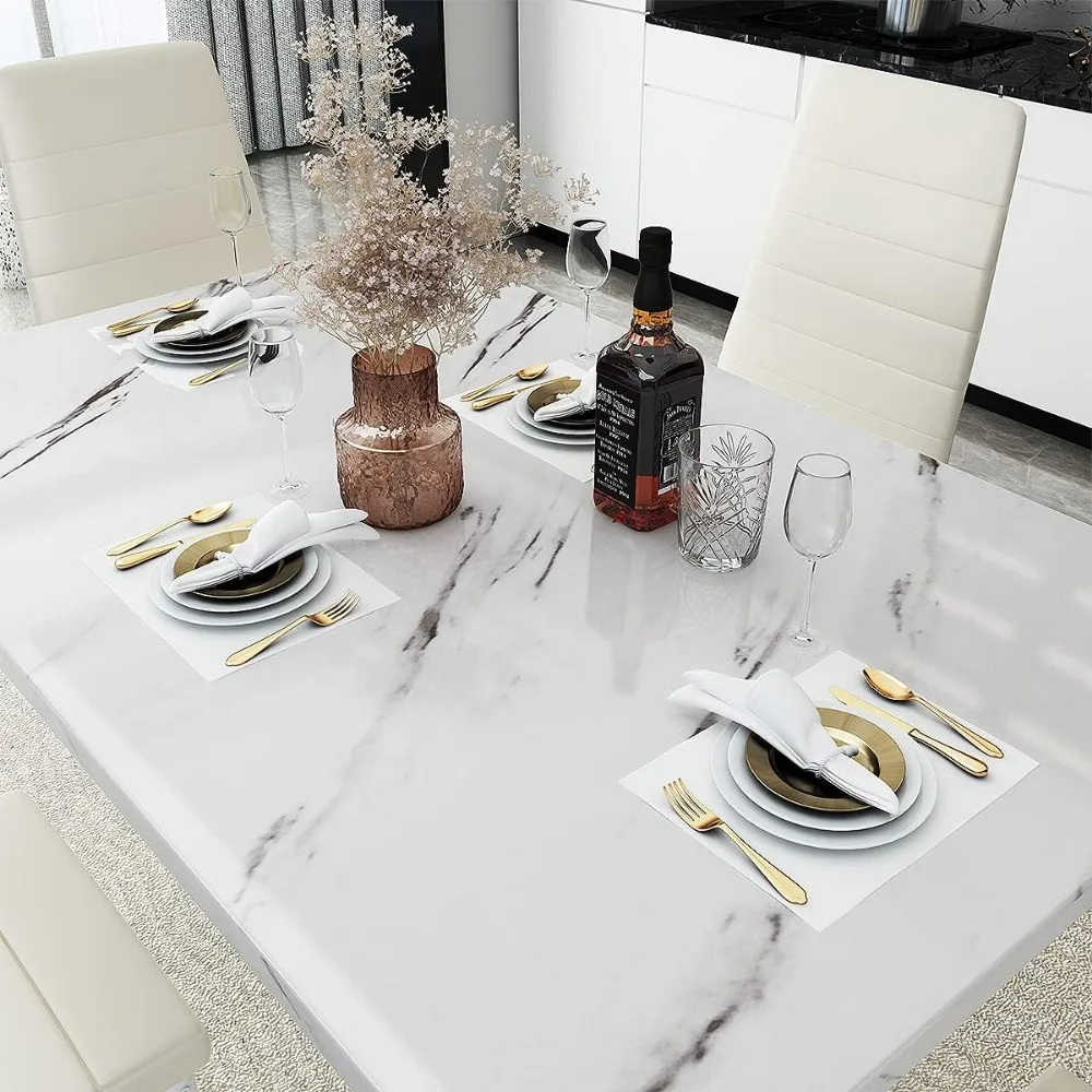 Dining Table Set for 4 Faux Marble Kitchen and Table Chairs Set of 4 Dining Room Table Set with 4 PU Leather