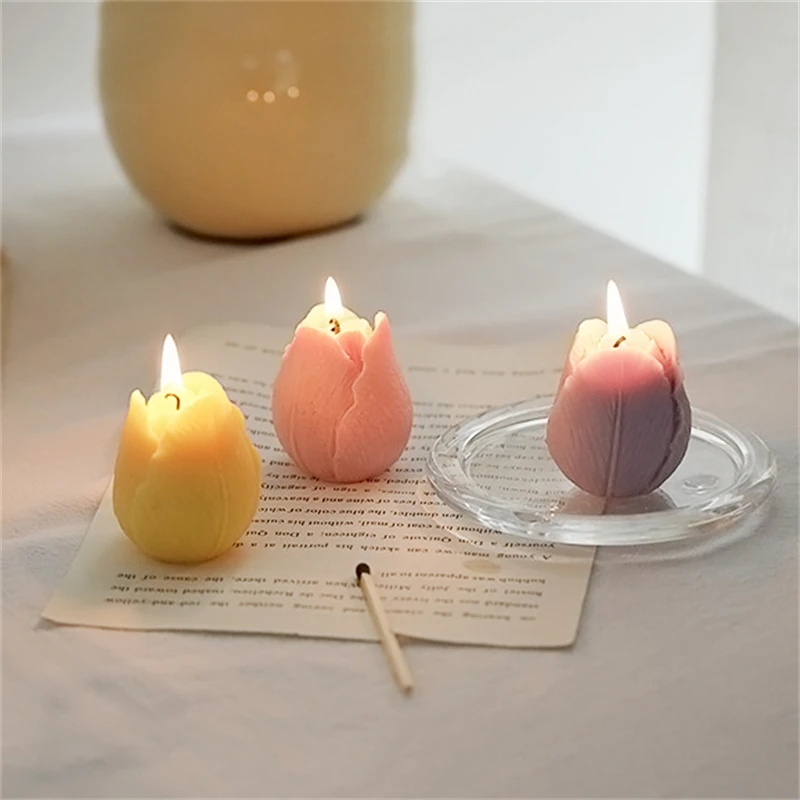 GJ-576 DIY 3D Three-dimensional Tulip Bud Silicone Candle Mold Dessert Sugar Turning Chocolate Baking Products Molds Manual Mold