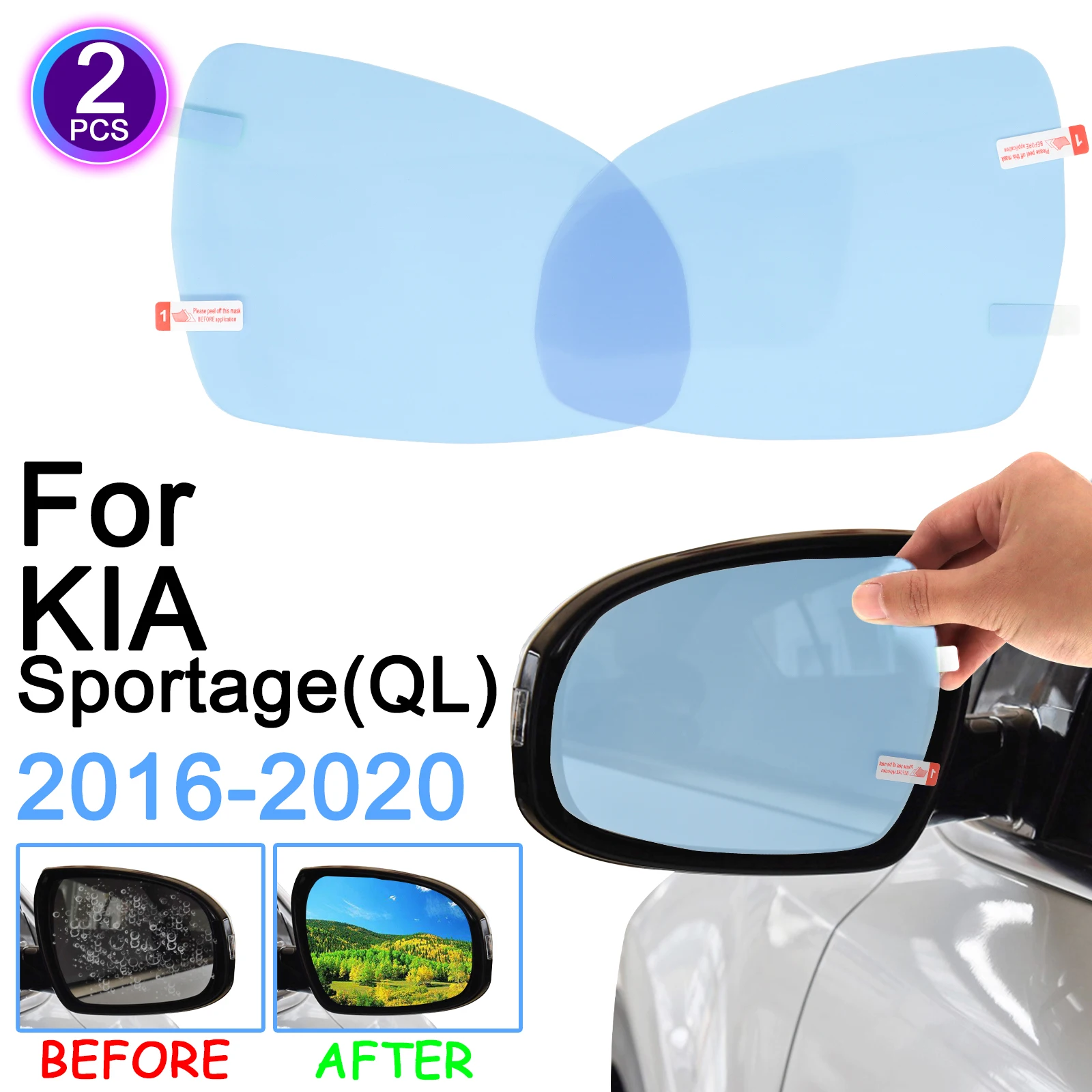 2x For Kia SPORTAGE QL 2016 2018 2019 Rearview Mirror Glass Anti Fog Glare Outer Mirror Film Rainproof Cover Shield Rain Visor