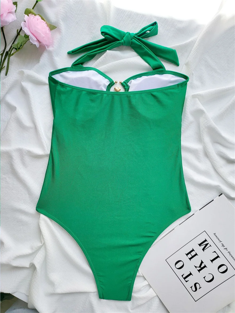 مثير الأخضر الجوف بيكيني Y2K ملابس السباحة رفع Biquini الرسن ضمادة ملابس السباحة القلب حلقة مطوي الشاطئ الزي طقم سباحة حريمي