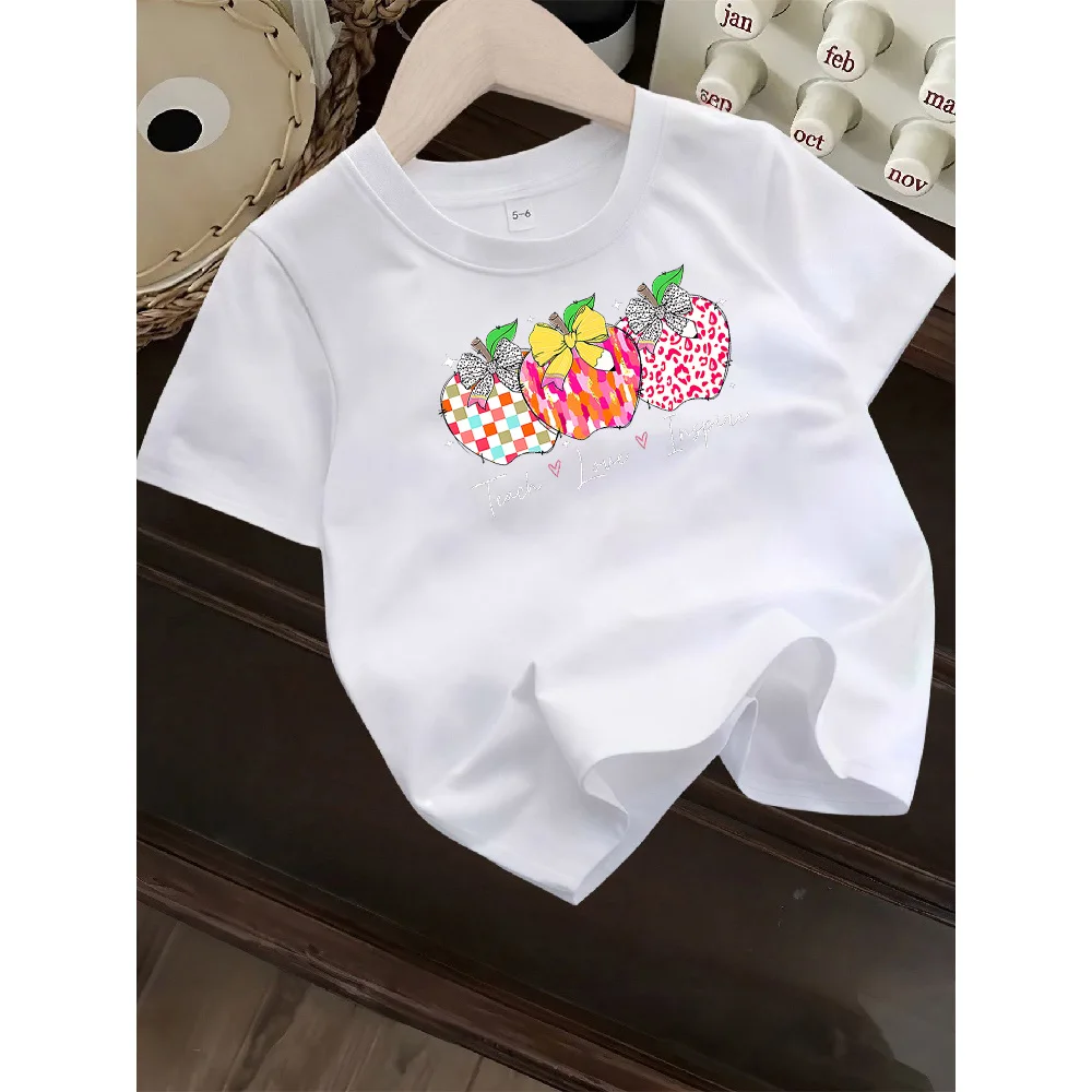 Summer Children's T-shirt Loose Comfortable Soft Skin Friendly Outdoor Sports Fashion and Versatile Apple Knot Printed Top