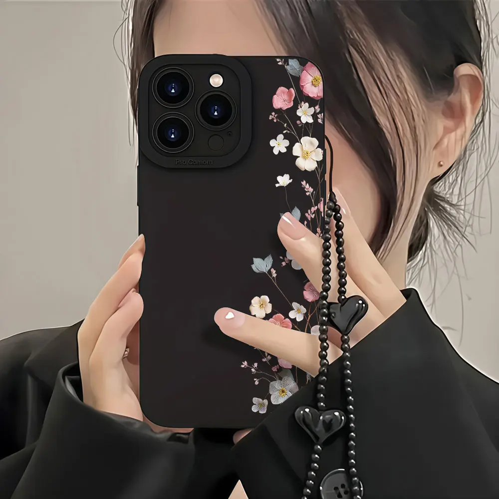Protection Phone Case For iPhone 17 16 15 14 13  Pro Max 12 11 X XS XR 7 8 16 14 15  Plus 16E With Strap Watercolor Floral Cover - view 3