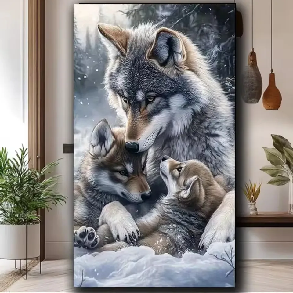 

Новинка 2026: Алмазная мозаика «Зимний снежный волк: мама и детеныш» — полноразмерная картина с крупными алмазами для домашнего декора
