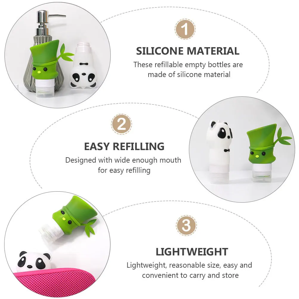 قطعتان من زجاجات السفر المحمولة القابلة لإعادة الملء، تصميم كرتوني من السيليكون، موزعات مقاومة للتسرب لجل الاستحمام بالشامبو #5