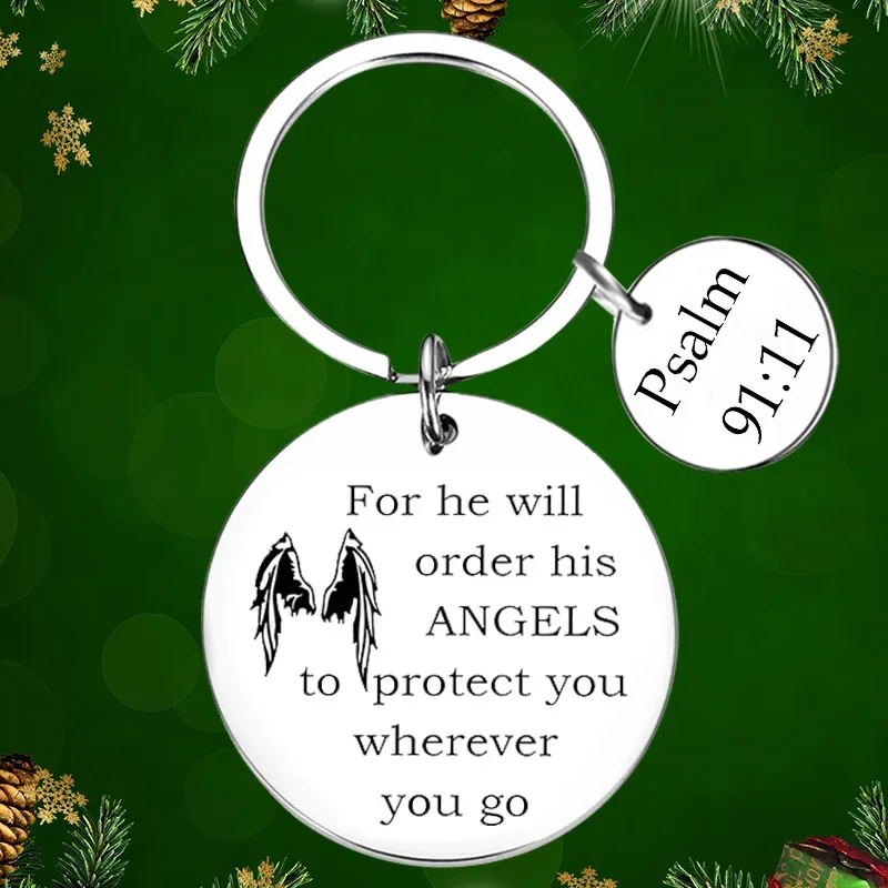 Bible Verse Keychain Pendant Religious Faith Gifts Key Chain Prayer Christian for He Will Order His Angels to Protect You