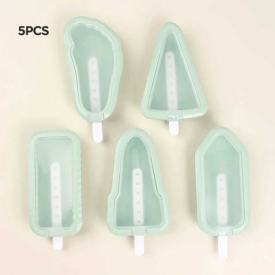 Silicone Ice Cream Molds Set, 5PCS, Homemade Popsicle Maker with Assorted Shapes, Summer DIY  Dessert Crafting Tools