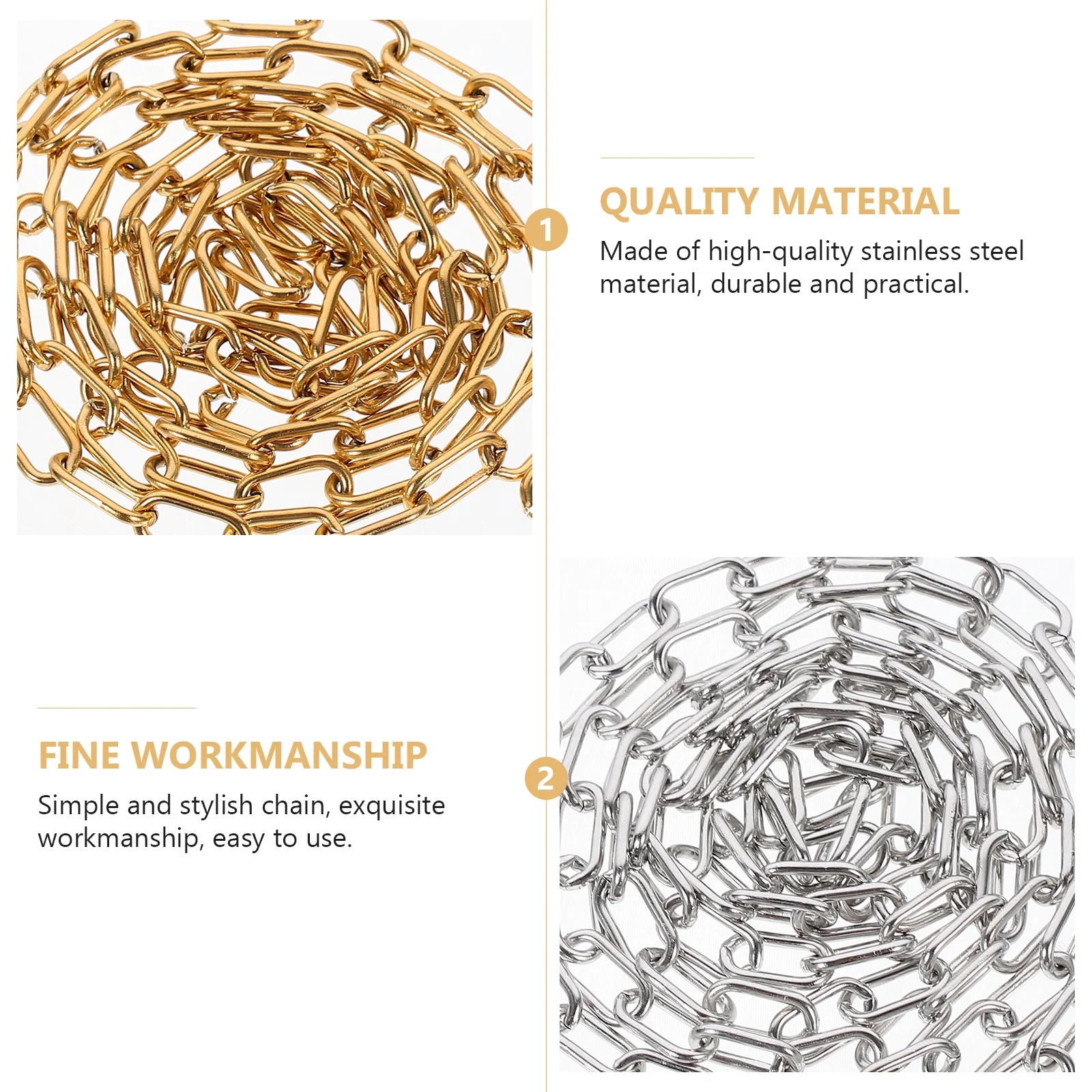 2 Rolls Premium Stainless Steel Interlocking Chain for DIY Jewelry Necklace Making Craft Projects Link Chain Supply