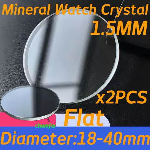 2PCS 1.5mm Thickness Both Sides Flat Watch Crystal Transparent Round Mineral Watch Glass 18mm-40mm Diameter