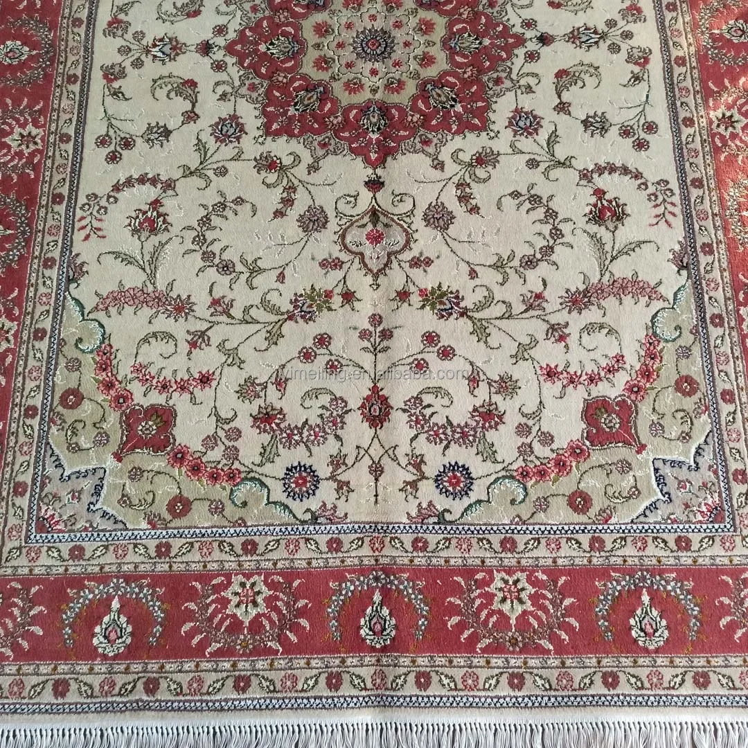 4x6 Red Ivory Hand Knotted Traditional Oriental Persian Silk Wool Rug Handmade Woolen Area Carpet for Bedroom