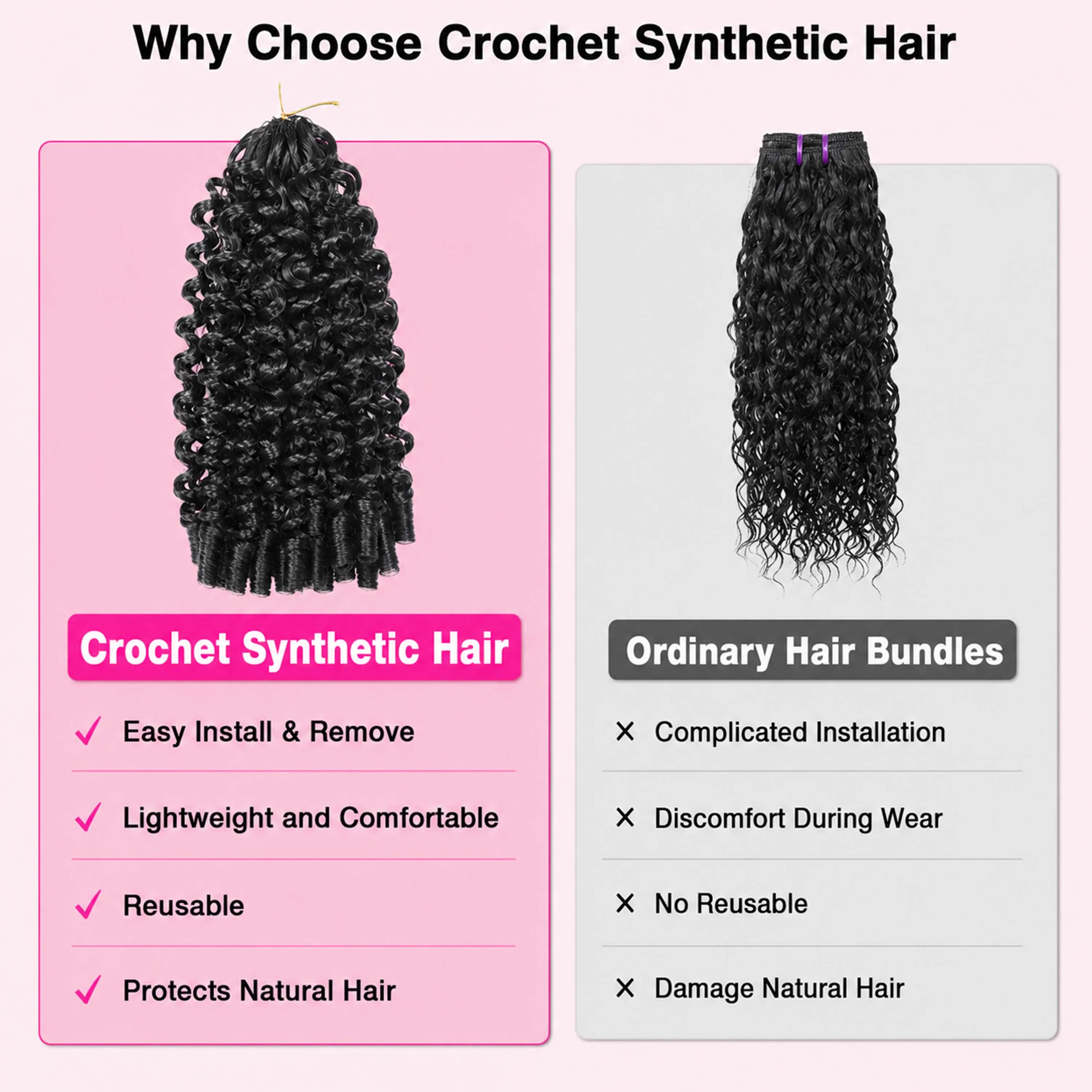 Burmese Curly Crochet Hair 18inch 60g Knotless Pre-Separated Feather Lightweight Reusable Hair Extensions for Women Black Color