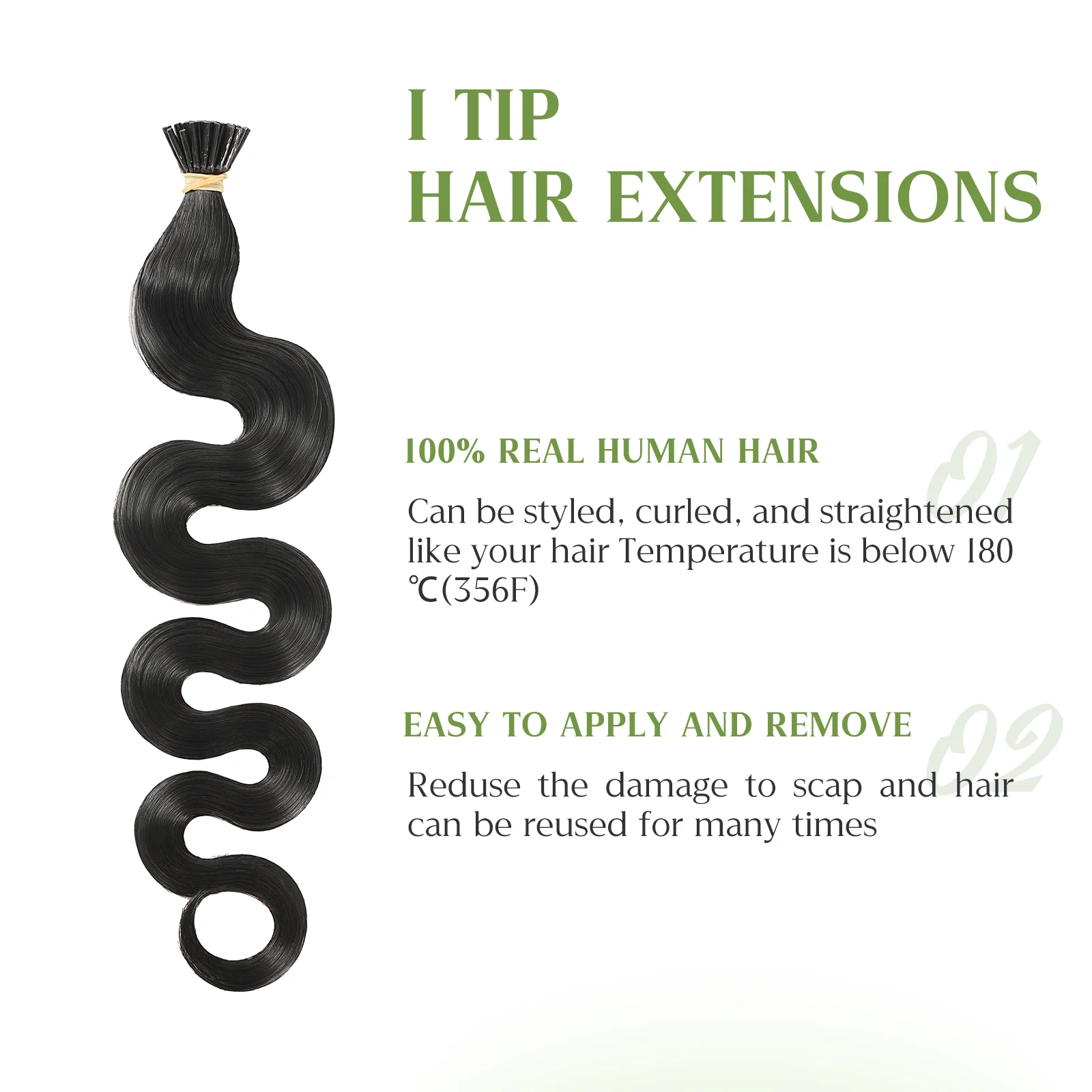 Powcign I تلميح فضفاض عميق الإنسان الانصهار الشعر التمديد أنا تلميح يدوية شعر الجسم موجة الكيراتين ملحقات ريمي الشعر البشري 50 جرام/الحزمة