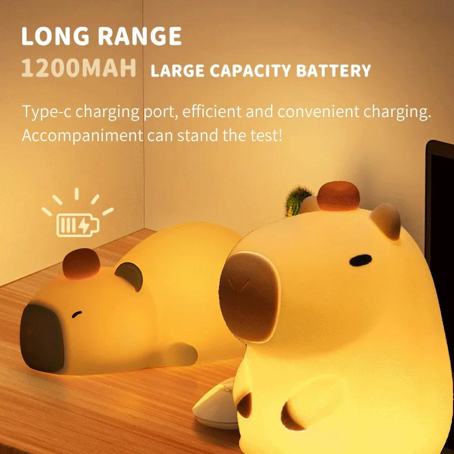 Cute Cartoon Capybara Night Light USB Rechargeable Silicone Lamp Timing Dimming Children Birthday Gift Bedroom Decor Lamp