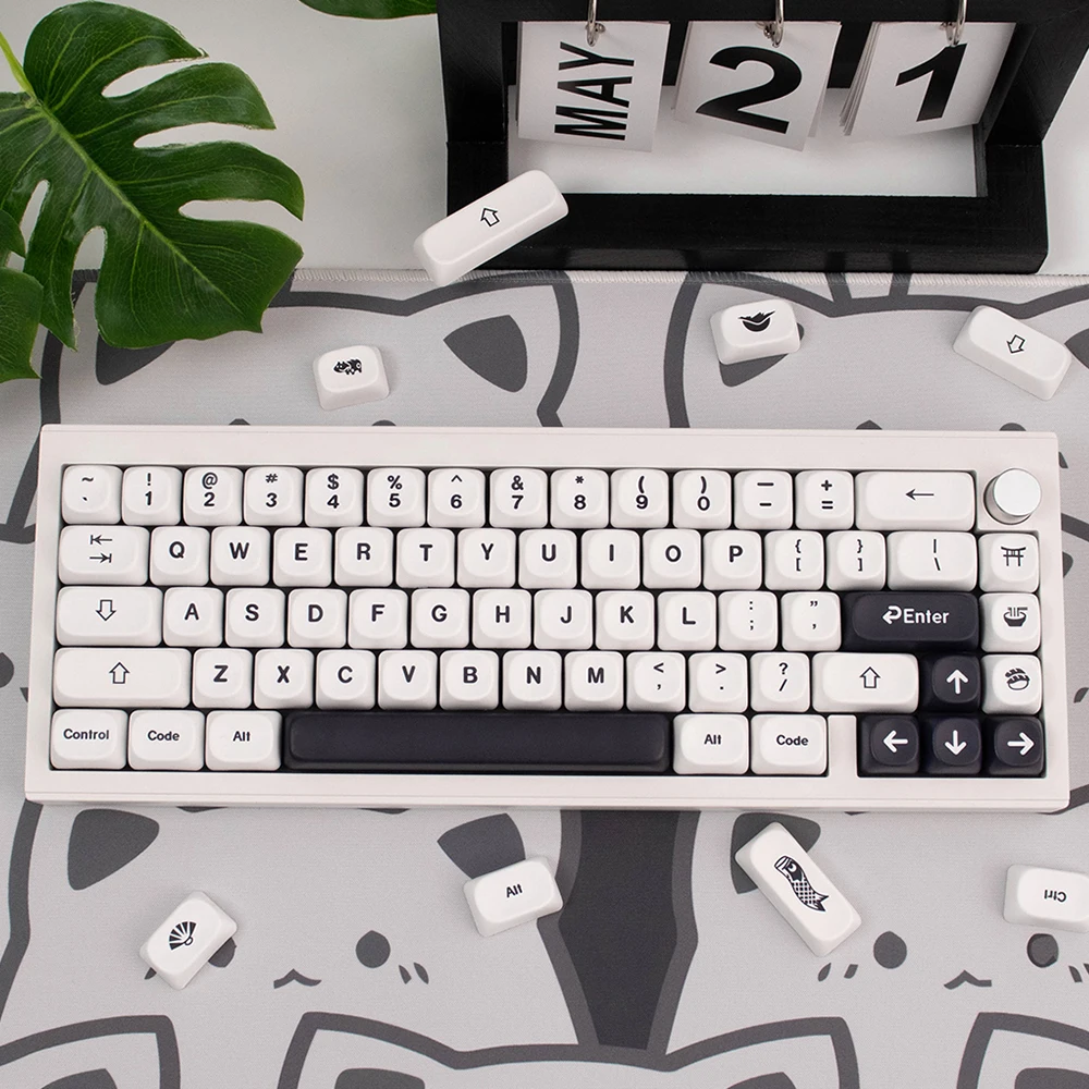 

Black White Keycaps MOA keycaps Dye-Sublimate PBT Minimalist Style English German keycaps For MX Switch Mechanical Keyboard