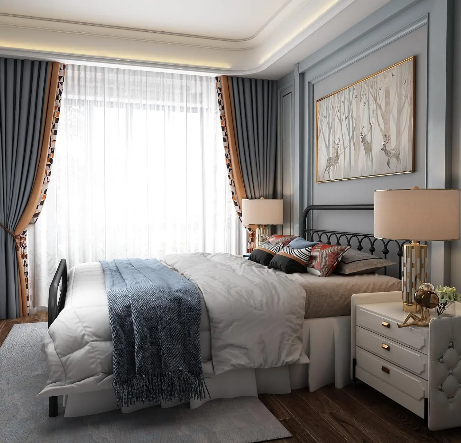 Yalaxon Vintage Sturdy Queen Size Metal Bed Frame Basic With Headboard And Footboard,No Box Spring Needed,Under Bed Storage