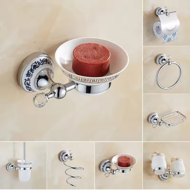 Paper Holder Crystal Bathroom Hardware Washroom Robe Hook Soap Holder Towel Bar Cup Holder Bathroom Accessories