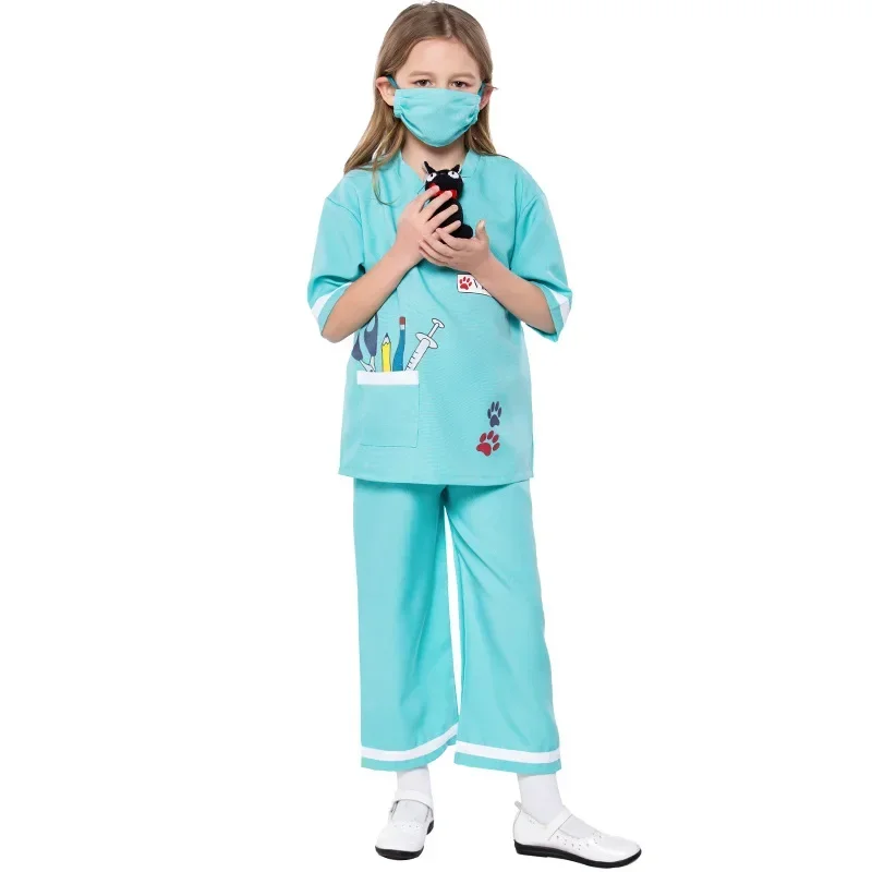 Halloween Child Girl Veterinary Uniform Book Week Kid Animal Doctor Nurse Outfit Fancy Dress MN12