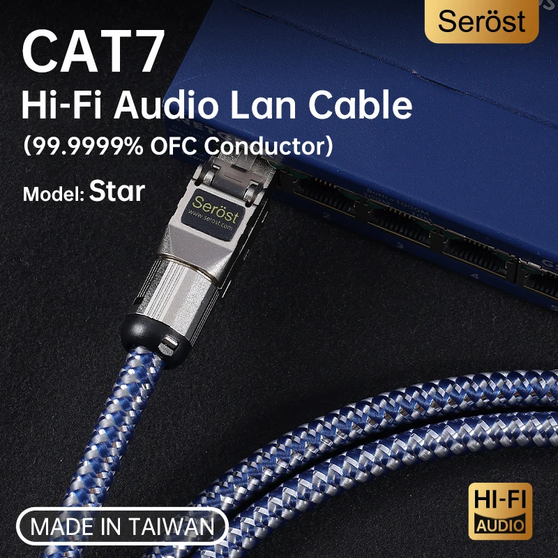 Câble audio LAN Serost Hifi, câble Ethernet Cat7 en cuivre OFC 99,9999%, câble réseau RJ45 optimisé pour le streaming audio et le NAS