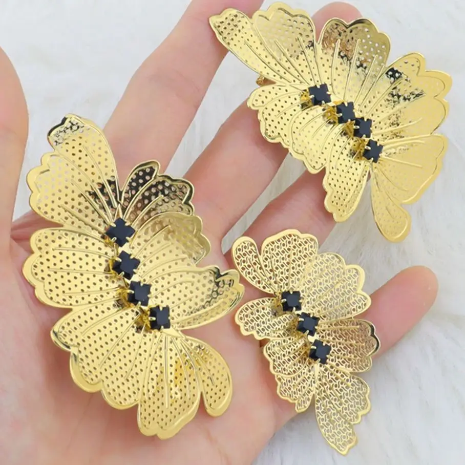 

Fashion Gilding 2Pcs Jewelry Sets For Dubai Women Luxury Earrings and Ring Sets Gift For Party Wedding Valentine's Day