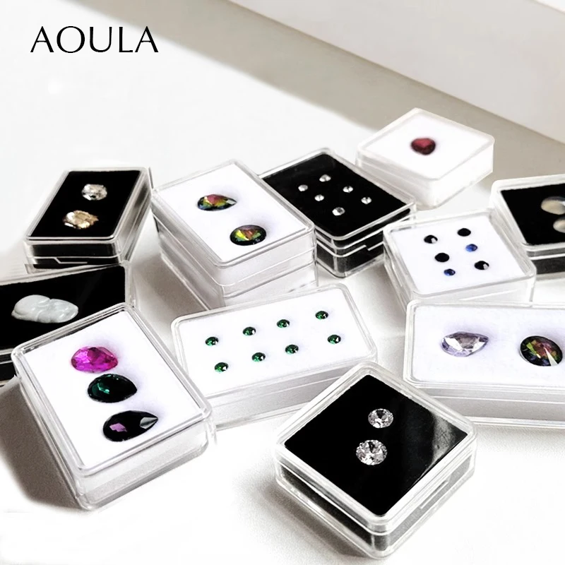 Transparent Gemstone Display Collection Box Coin Jewelry Gems Loose Diamond Storage Container Organizer Case Soft White Foam Jar