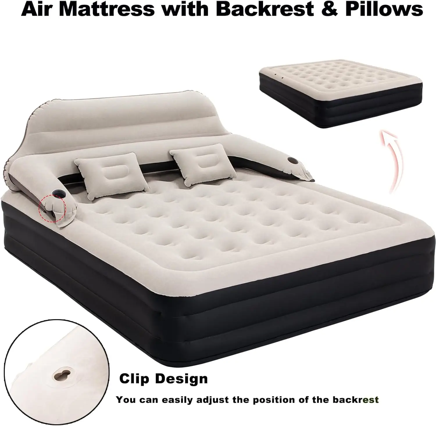 King Size Air Mattress Inflatable Bed with Pump and Headboard,Blow Up Mattress for Bedroom Overnight