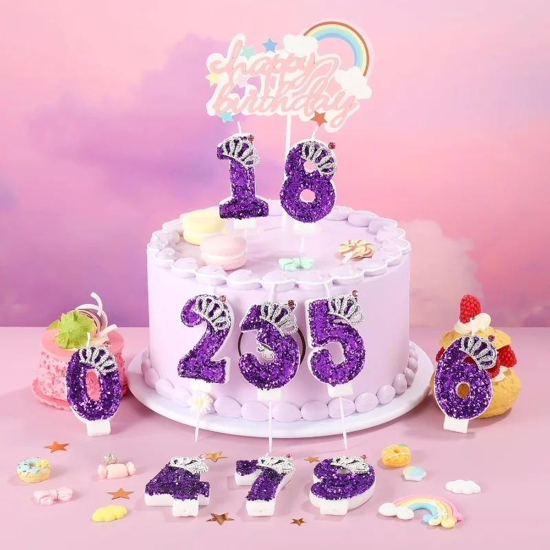 New 0-9 Number Birthday Candles Original Pure Purple Crown Digital Party Candle Decoration