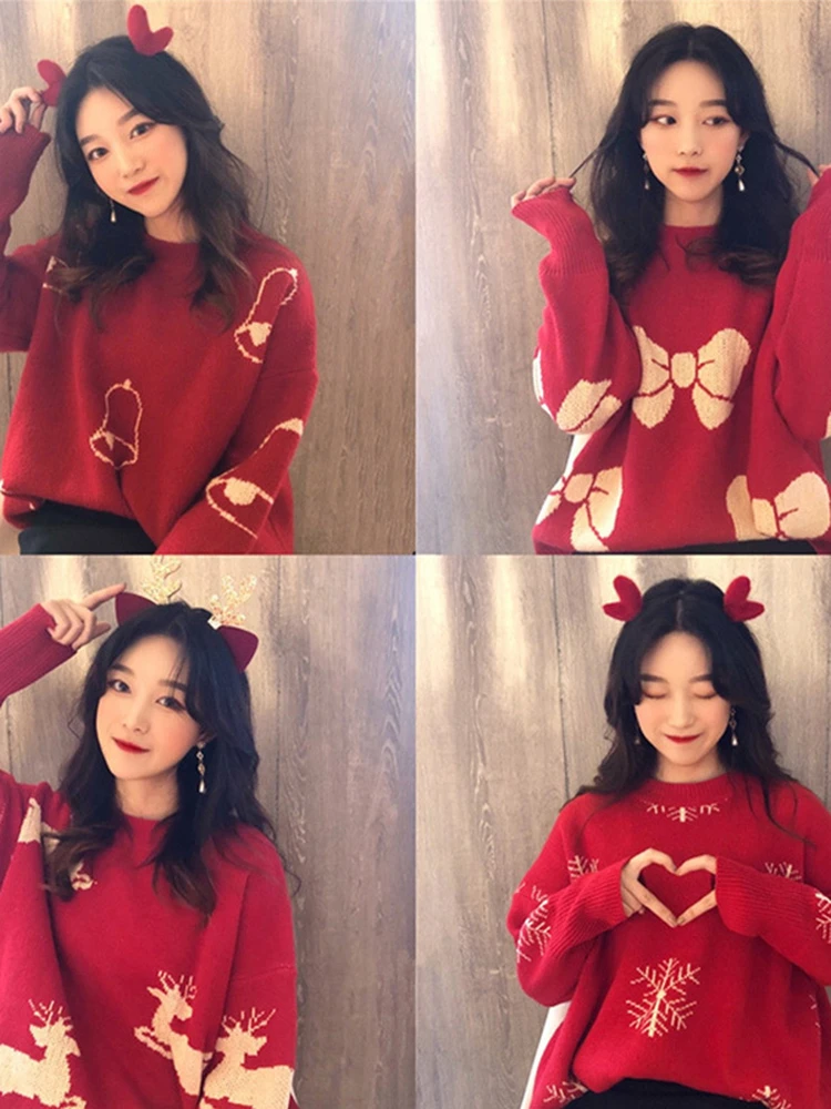 

Cisas New Year Red Thiened Women's Knitted Sweater Autumn Winter Lazy High-End Inner Wear Sweet Sle round Ne Long S...