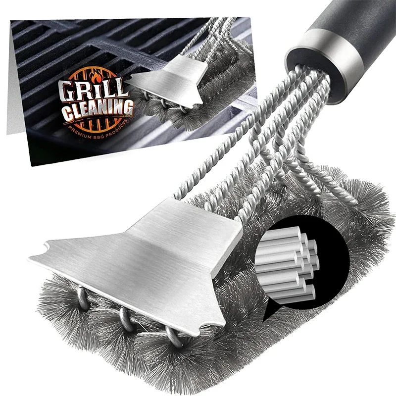 Safe Grill Brush and Scraper with Deluxe Handle 18 inch Grill Cleaner Brush Stainless Steel BBQ Bristle Grill Brush