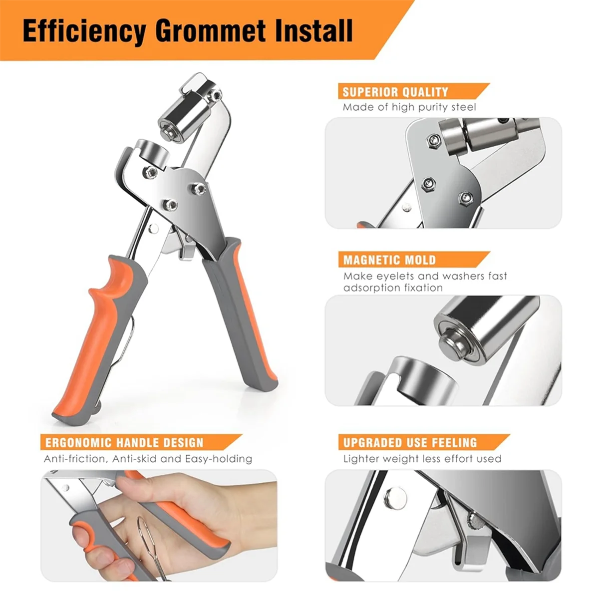 그로밋 도구 키트, 타프, 원단 및 가죽용, 구멍 펀치 및 500 개 아일렛, 3/8 인치 아일렛 플라이어 도구 (10mm)