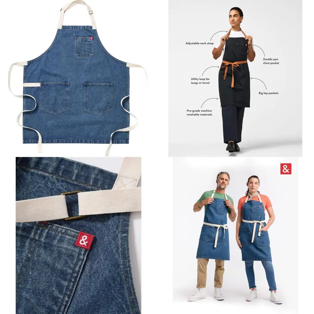 

Прочный джинсовый кухонный фартук с карманами и петлей для полотенца – идеально подходит для приготовления пищи, гриля и работы повара, цвет: синий «Грузия»