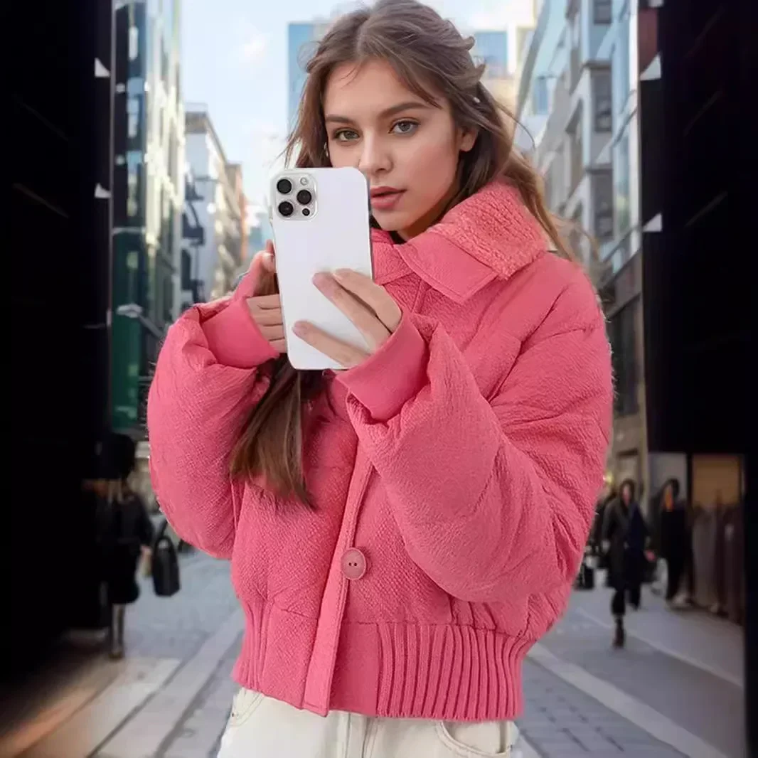 

New Women Short Long Sleeved Cotton Jacket For In Winter Retro American Design That Keeps Warm Loose Thick Cotton Jacket