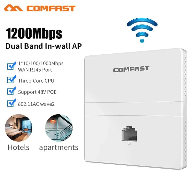 Smart Home/Apartment Wifi Solution 1pc 10 Port Gigabit RJ45 POE Switch + 8Pcs 1200Mbps 5.8Ghz Wireless Roaming Wifi In-Wall AP