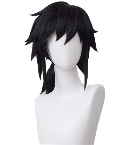 Anime Short Wig Halloween Wig Character Wig Cosplay Clothes for Demon Slayer: Kimetsu no Yaiba (Black)