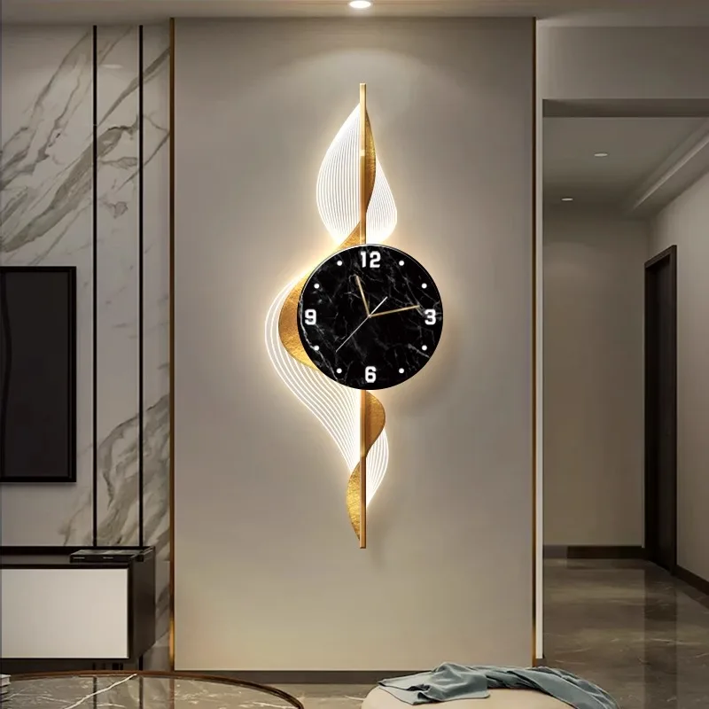 Cross-border clock high-end sense wall hanging creative living room clock TV background Geshan light luxury led luminous