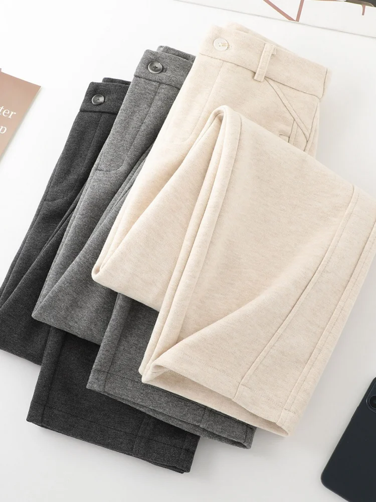 レディース ウール混 カジュアル ナイフエイプパンツ ハイウエスト ストレートレッグパンツ ライトアイ 冬 通勤 ファッション