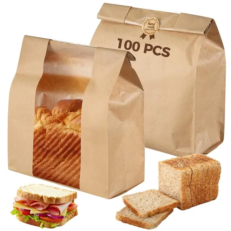 

100PCS Kraft Paper Bread Bags Bread Bag For Homemade Bread Sourdough Paper Bag Bread Storage Bag Food Packing Bags Seal Stickers