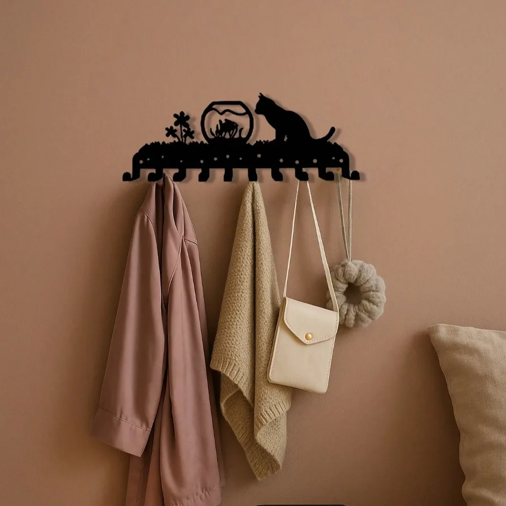 ที่แขวนกุญแจติดผนังรูปแมวน่ารักสุดพรีเมียม พร้อมตะขอ 5 ตัว แข็งแรง ทนทาน ใช้จัดระเบียบของใช้ทางเข้าบ้าน เช่น กุญแจ หมวก ผ้าขนหนู