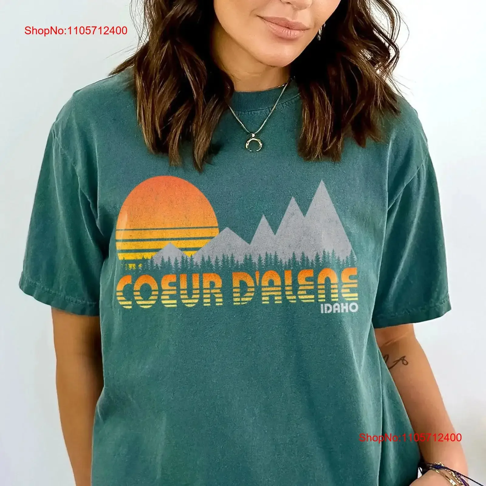 Coeur d'Alene Idaho T Shirt Retro Sunset Crewneck Vintage Mountain Hiking Lake Life Vacation Outdoor Adventurer Ski Trip