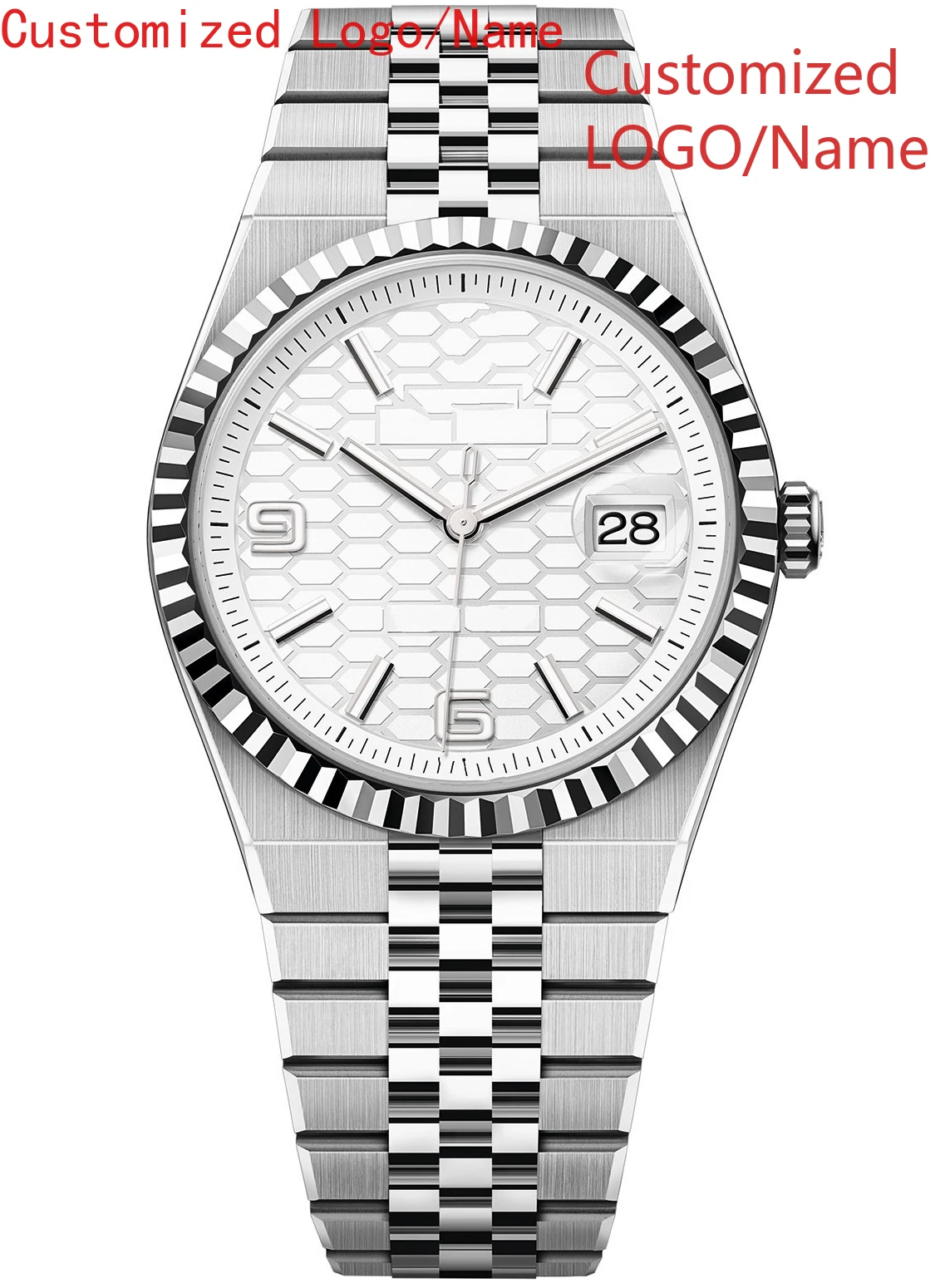 ساعات آلية أوتوماتيكية فاخرة للرجال والنساء سوار من الفولاذ المقاوم للصدأ تقويم غير رسمي ساعة يد بيضاء وزرقاء مخصصة #1