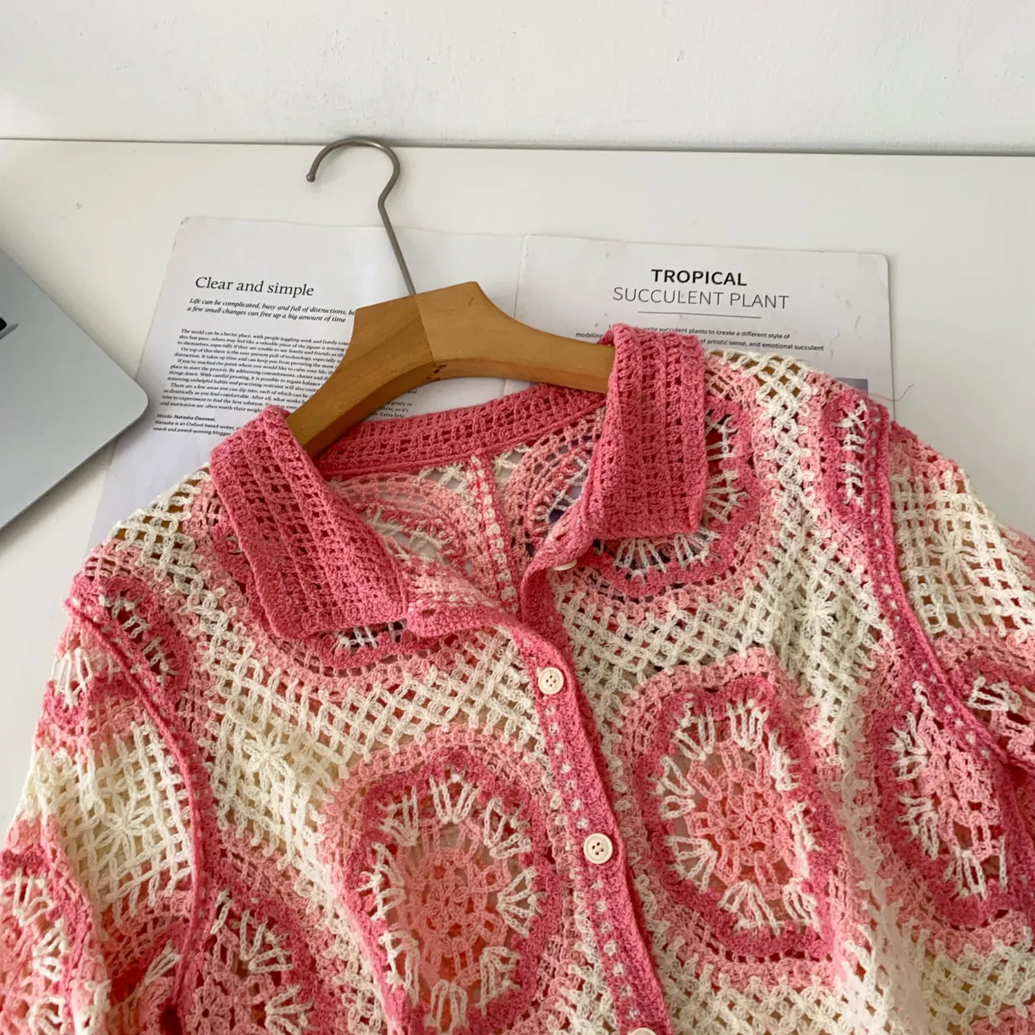 Short Sleeve Button Up Crochet Top Boho Chic Open Knitted Floral Lace Blouse Shirt for Women Summer Beach Cover-up Resort Wear