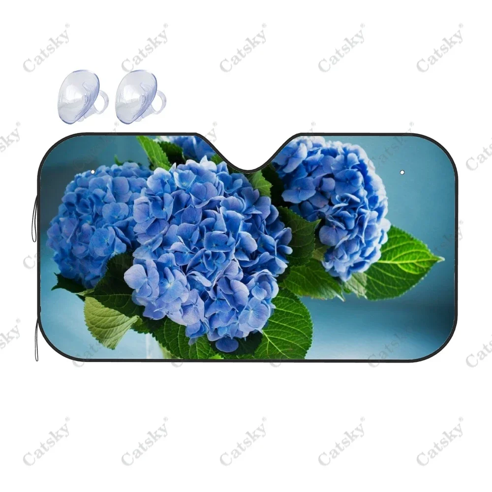 Blue Hydrangea Flower Car Accessories Front Windshield Sunshade Foldable Sunvisor Protect Summer Visorshield Decoration for SUV