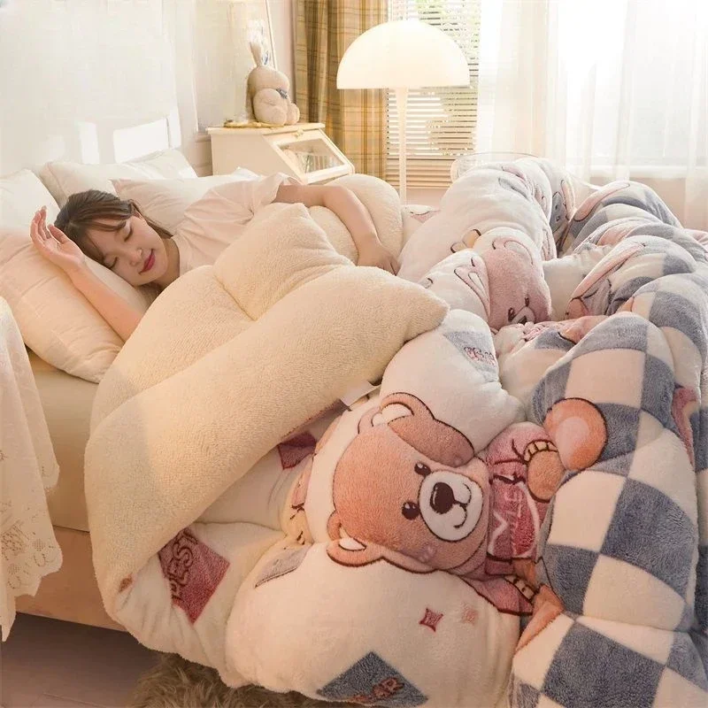 New Soft Coral Plush Blanket Student dormitory Dormitory Fleece Villous Quilt Cover Plush Thick Winter Home Blanket