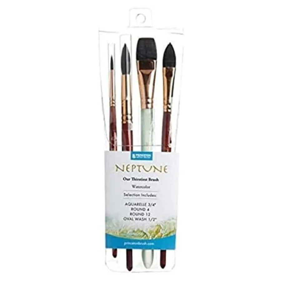 

Artist Brush Neptune Series 4750 - 4-Piece Synthetic Squirrel Watercolor Paint Brush Set- Includes Aquarelle ¾" Oval Wash ½ and