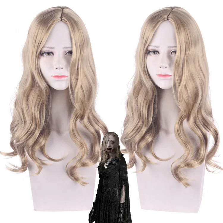 Peluca sintética ondulada larga para mujer, disfraz negro y marrón, pelo de fiesta para Cosplay, resistente al calor, vestido elegante de Halloween, flequillo lateral