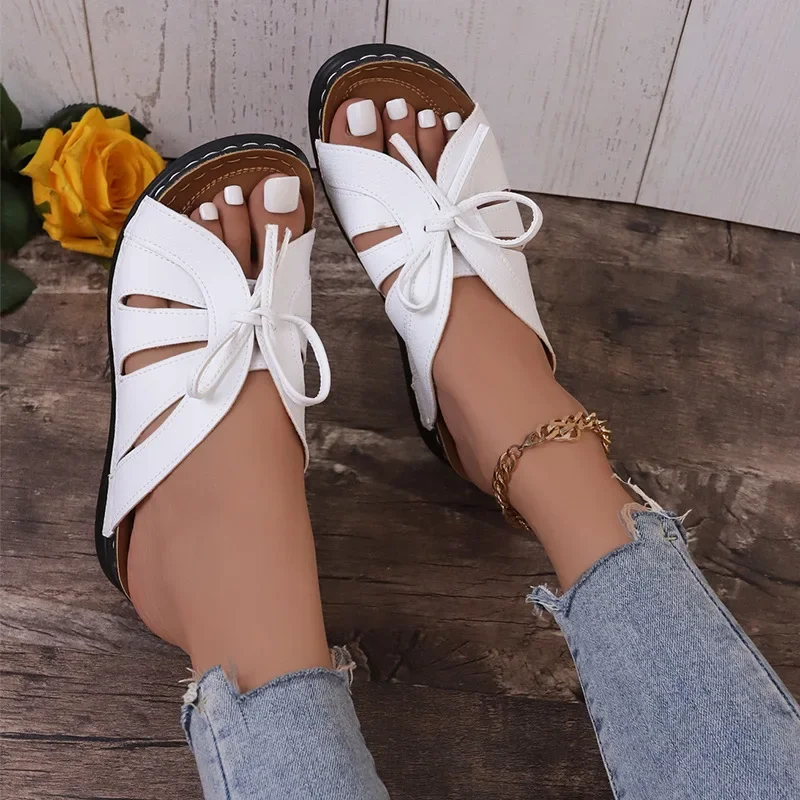 

Women's Platform Sandals 2024 New Solid Color Lace Up Open Toe Non-slip Outdoor Wedge Slides Shoes Summer Casual Beach Slides